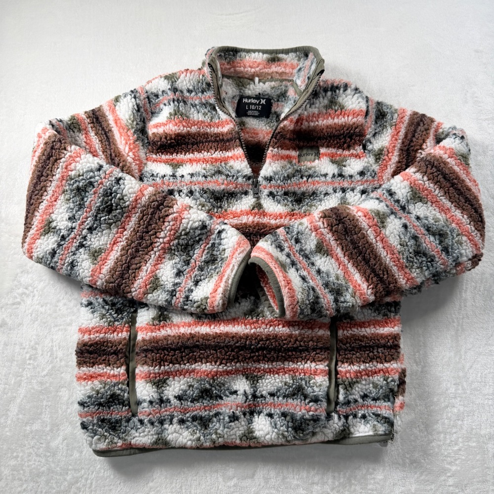 Hurley Fleece Pullover Boys L 10/12 Multi Color Aztec Sherpa Quarter Zip Jacket